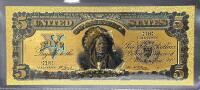 Gold-Plated $5 Replica Banknote, 99.9% 24k Gold, Serial GOLD 888899 - 2