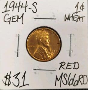 1944-S MS66RD Red Gem Wheat Copper Cent