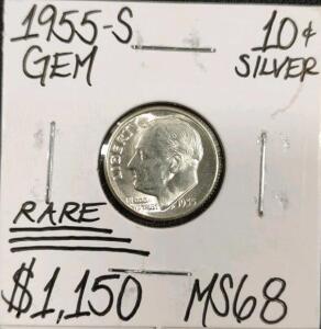 1955-S MS68 Gem Silver Roosevelt Dime