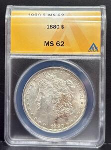 1880 Morgan Dollar, MS 62, ANACS Certified, Serial 5336449