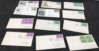 (22) Vintage Stamps on Postmarked Envelopes