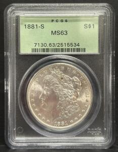 1881-S Morgan Dollar, PCGS MS63, $1 Coin, Serial 7130.63/2515534