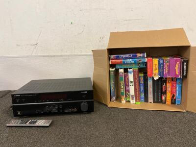 Yamaha Natural Sound AB Receiver RX-V667 And Box Of VHS Tapes
