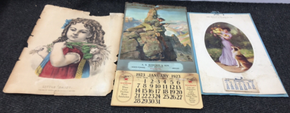 (2) Vintage Ad Calendars, (1) Vintage Print