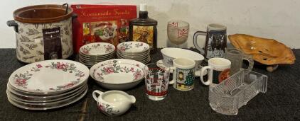 Simmer-on Crockpot, Dinnerware Set, Budweiser Cups, Beam Whiskey Bottle & More