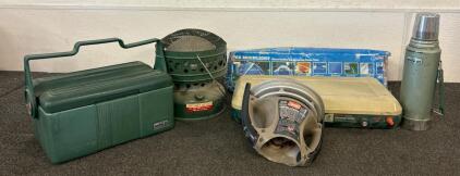 (1) The Moonlight Three Person Backpacking Dome Tent, (1) Stanley Lunch Box And Thermos, (1) Coleman Propane Catalytic Heater, And More