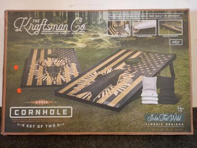 The Craftsman Co. Cornhole Set Including 8 Synthetic Bags, 2 Cornhole Boards and Folding Support