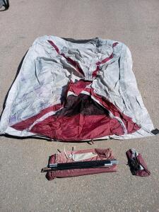 Grey/Red 2 Person Camping Tent w/ Hardware and Cover and Carrying Case. 7'X6'
