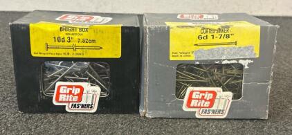 (1) Box Of Grip Rite Bright Box 10D 3&rdquo; And (1) Box Of Grip Rite Coated Sinker 6D 1-7/8&rdquo;