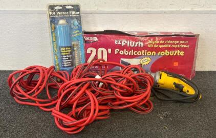 (1) Valterra EZ Flush RV Sewer Hose Kit, (1) Dwalt Drywall Screw Gun, (1) Extension Cord, And More