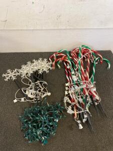 Outdoor Christmas Decor, Lights Up Snowflakes(Works), Light Up Candy Canes (Some Work), And Lights (Don&rsquo;t Work)