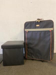 Hampshire 31&rdquo;x9&rdquo;x22&rdquo; Suitcase, And 14&rdquo;x15&rdquo;x14&rdquo; Square Black Storage Ottoman