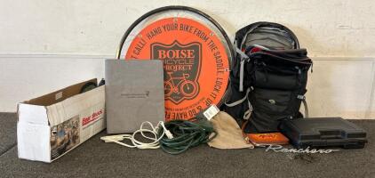 (1) Tent, (1) Moutain Hardwear Hiking Backpack, (1) Ford Ranchero Emblem, And More
