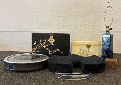 (2) Jewerly Boxes, (1) IRobot Romba, (1) Table Lamp, And More