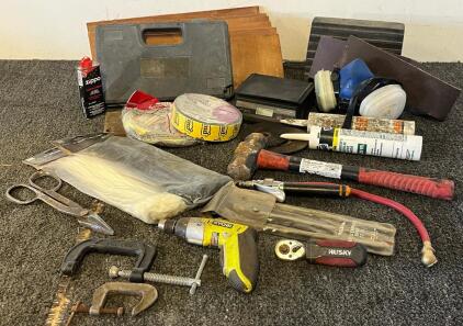 Tools Including Wheel Chock, Sandpaper, Zipties, Hand Tools, Mask Respirator & More