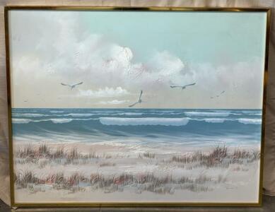Large Framed Coastal Painting / 50.5&rdquo; L x 40.5&rdquo; H