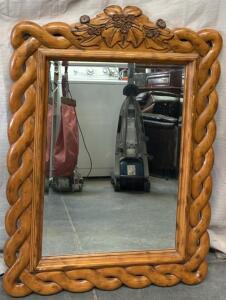 Large Wooden Framed Mirror / 33&rdquo; L x 47&rdquo; H