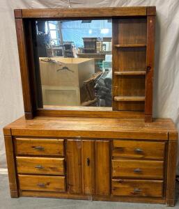 Wooden Dresser H 2&rsquo; 7&rdquo; W 5&rsquo; 8&rdquo; L 1&rsquo; 7&rdquo; And Mirror Attachment With Shelves H 3&rsquo; 10&rdquo; W 4&rsquo; 7&rdquo; L 7&rdquo;