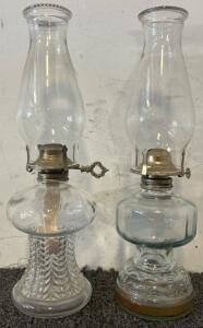 (2) Vintage Glass Oil Lamps
