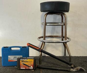 Timing Tool Kit, Woodburner, Pruning Shears & Workshop Stool