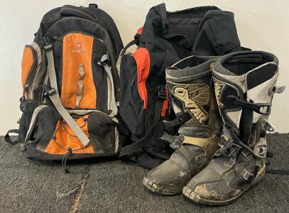 Oxtar TCX Motocross<br/>Boots & (2) Outdoor Backpacks
