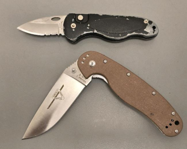 Brown OKC Pocket Knife & Black Auto Open Pocket Knife