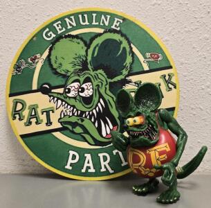 Rat Fink Figure And Round Sign Collectibles