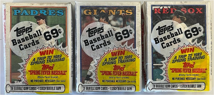 (3) Unopened Packs Of 1988 Topps Baseball Cards Featuring The San Diego Padres, San Francisco Giants, & Boston Red Sox