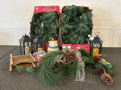 (2) Kirkland Signature Pre-Lit Garland, (1) Polar Bear Cookie Jar, (3) Candles In Cages, And More