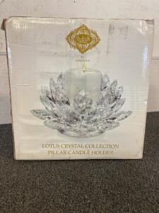 Shannon Crystal Lotus Crystal Collection Pillar Candle Holder, And Simon Design 13&rdquo; Cake Plate