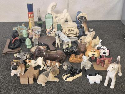 Vintage Dogs! Home Decor, Lady And Baby Statue, Iron Cord Holder, Oil Lamp, Vintage Decor!