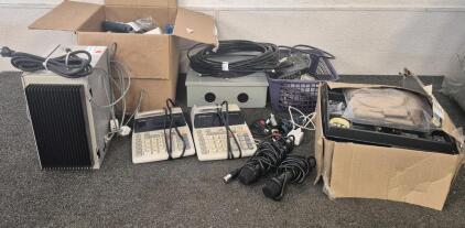2 Power Boxes, 2 Calculator/ Printer, Cables, Cords, And More Electrical Accessories