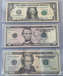 (3) U.S. RARE Star Note Dollar Bills