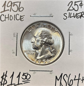 1956 MS64+ CHOICE SILVER WASHINGTON .25c