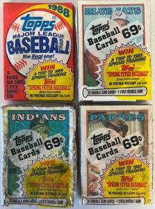 (4) 1980&rsquo;s Topps Baseball Card Packs Featuring The Padres, Blue Jays & Indians