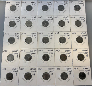 (25) 1943 Steel Wheat Pennies