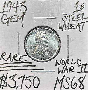 1943 MS68 RARE GEM WORLD WAR II STEEL CENT