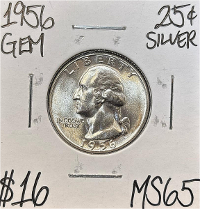 1956 MS65 GEM SILVER WASHINGTON .25c