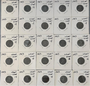 (25) 1943 Steel Wheat Pennies