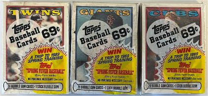 (3) Packs Of 1988 Topps Baseball Cards: Spring Fever Baseball Sweepstakes Packs Featuring The Cubs, Twins & Giants