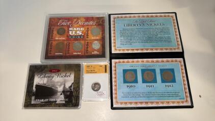 Assorted Collectors Coins (1) 1969 D Roosevelt Dime , Five Decades Rare U.S. Coins , The Last Three Liberty Nickels and 1912 Liberty Nickel Year Of The Titanic