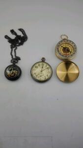 (1) Pocket Watch,(1) Pocket Watch Necklace, (1) Compass
