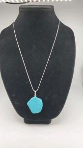 81.75ct Turquoise freeform Skice Gemstone .925 Necklace