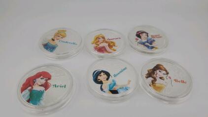 (6) Disney Princess Silver Plated Collector Coins