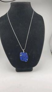 60.45ct Dark Blue Sea Sediment Jasper Freeform Slice .925 Necklace