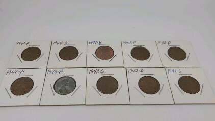 (10) WW2 1941-1944 Lincoln Head Pennys