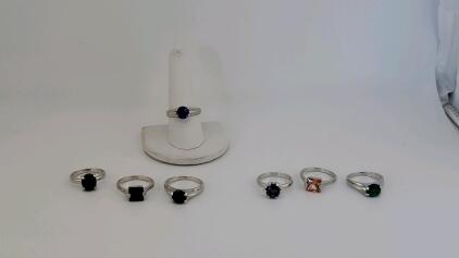 (7) Gorgeous Natural Gemstone Rings Size 6- 9.5