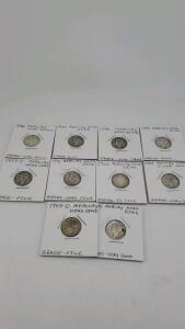 (10) Mercury Head Dimes 1936-1945