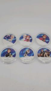 (6) Disney Frozen Movie Characters Silver Plated Collector Coins