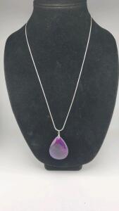 83.65ct Purple Drangon Veins Agate Teardrop .925 Necklace